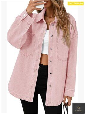 Oversized Denim Shirt Jacket Button Down Long Sleeve Fall Casual Jean Shacket